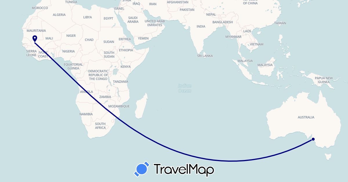 TravelMap itinerary: driving in Australia, Mali (Africa, Oceania)